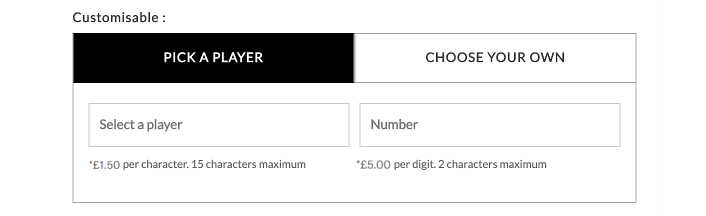 personalise shirt selector